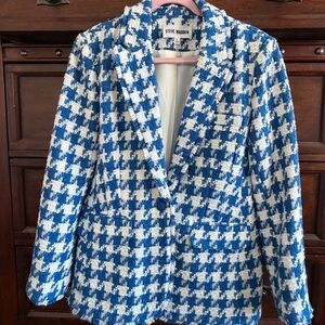 Steve Madden Houndstooth Blazer in Blue and White